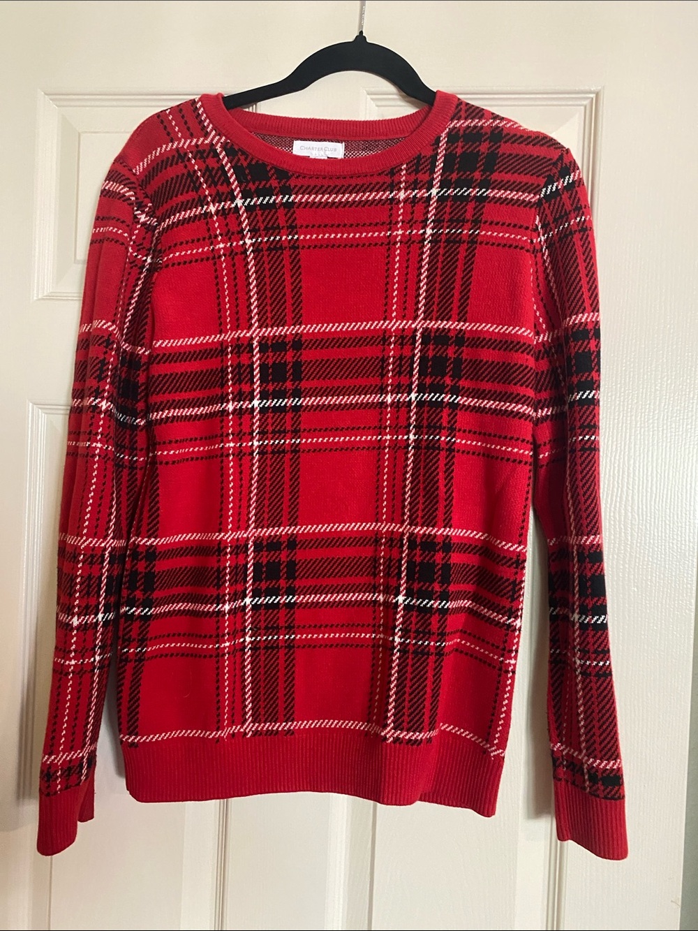 Christopher & Banks Red Black & White Plaid Crewneck Sweater